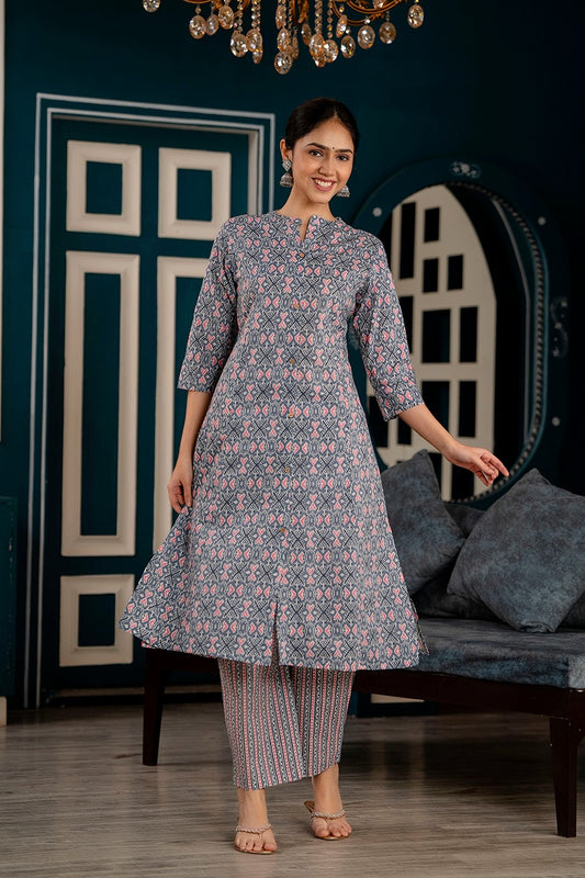 Ethnic Floral Printed Embroidery & Beads Work Kurta With Pant & Dupatt –  Sreejaa